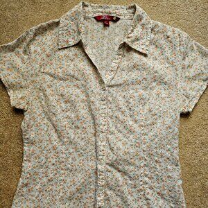 Orange flower cotton button up top